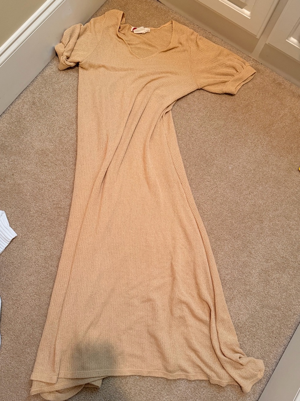 FP BEACHWomen's Tan Knit Maxi Dress - Soft Ribbed Short Sleeve